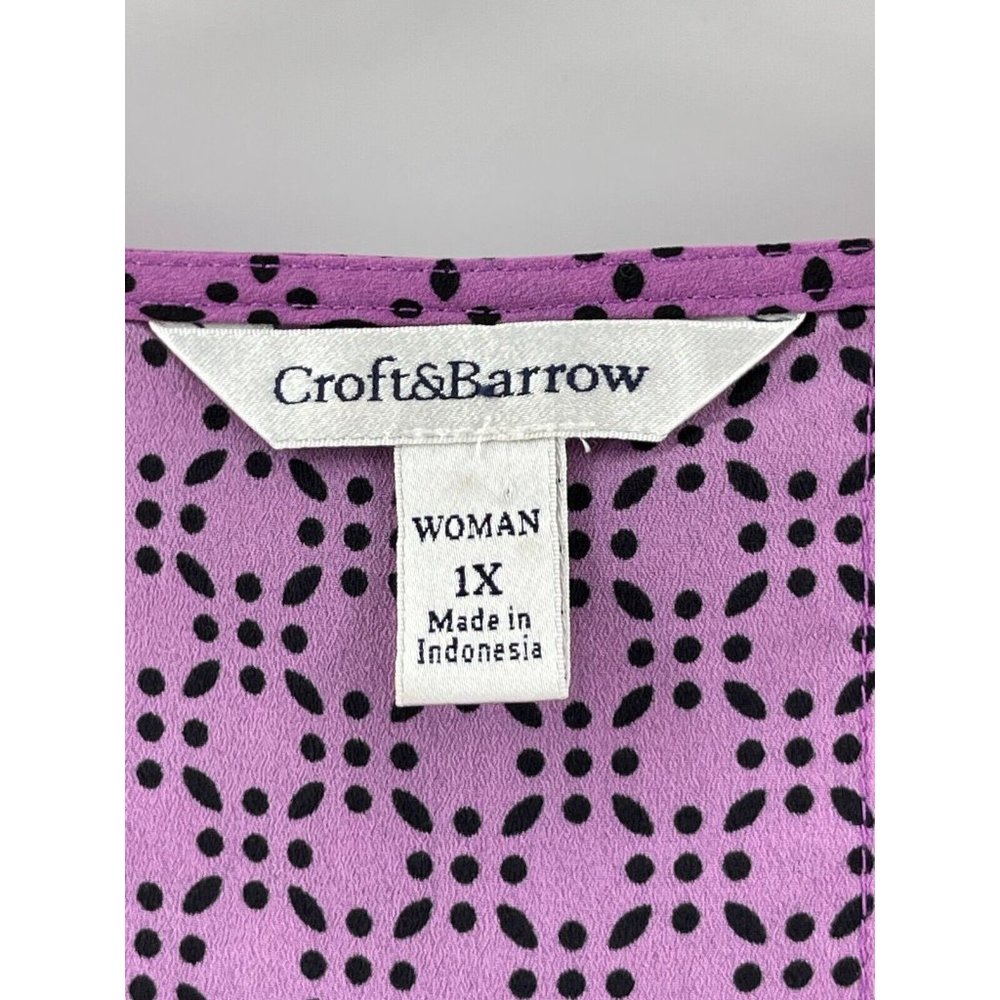 Croft Barrow Women's Plus Purple Geometric Print 3/4" Sleeve Top Blouse Size 1X - Picture 4 of 11